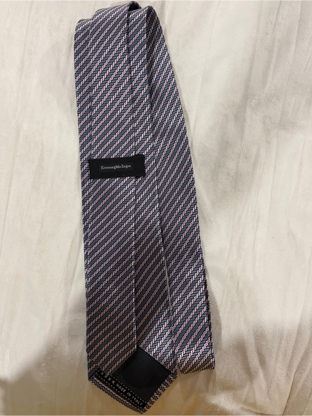 Ermenegildo Zegna Pink and Blue Diagonal Stripe Silk Tie